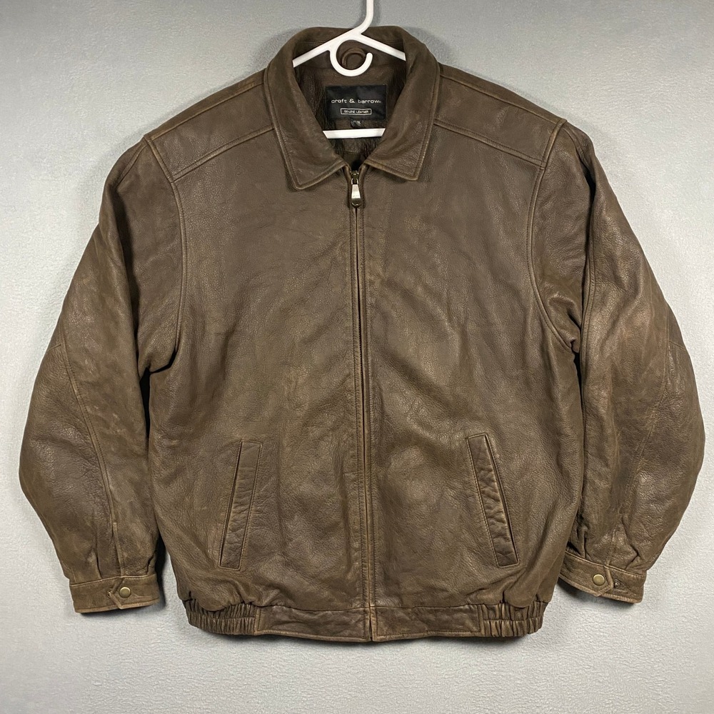 Vintage Croft & Barrow Bomber Jacket Mens LT Brown Genuine Leather Full Zip